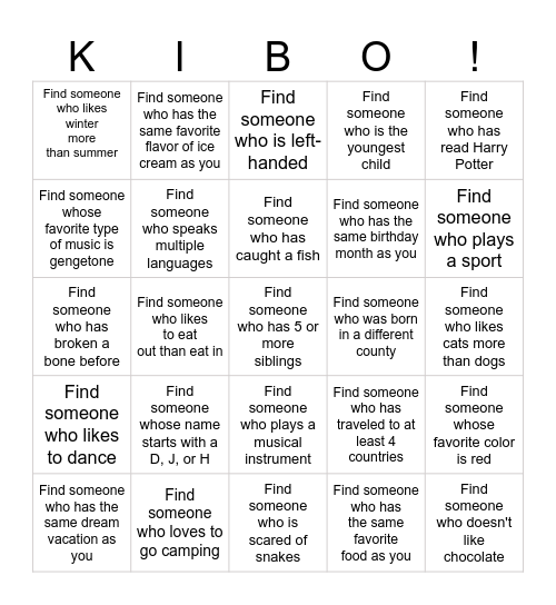 Get to Know Each Other Bingo Card