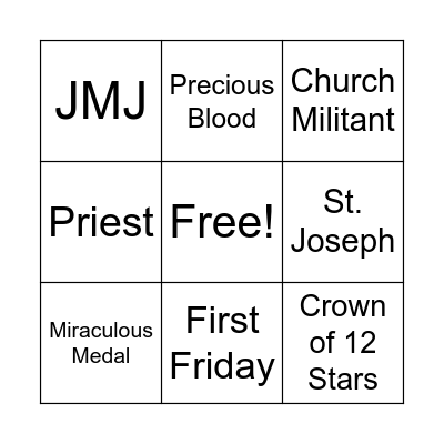 Catholic Bingo Card