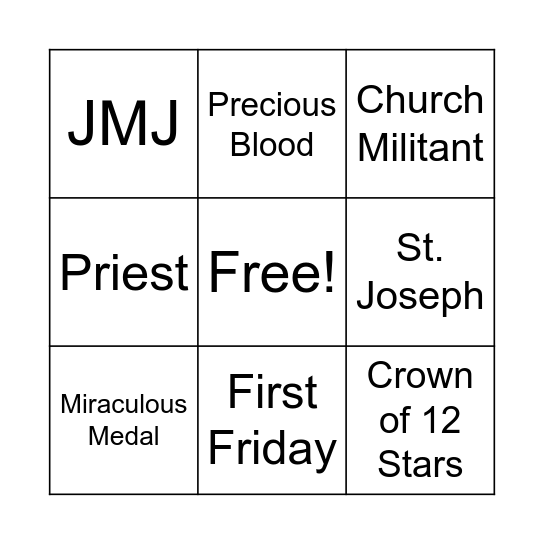 Catholic Bingo Card