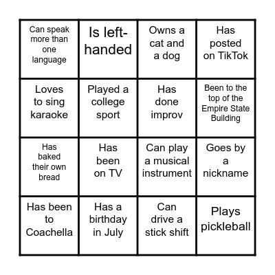 RHR BINGO Card