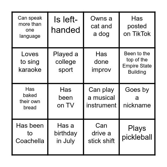 RHR BINGO Card