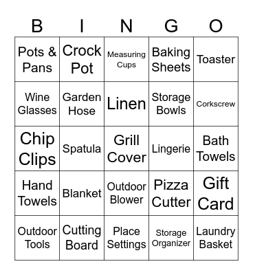 Gina's Bridal Shower Bingo Card
