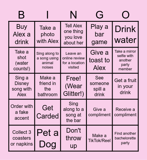 Alex's Bachelorette Bingo! Bingo Card