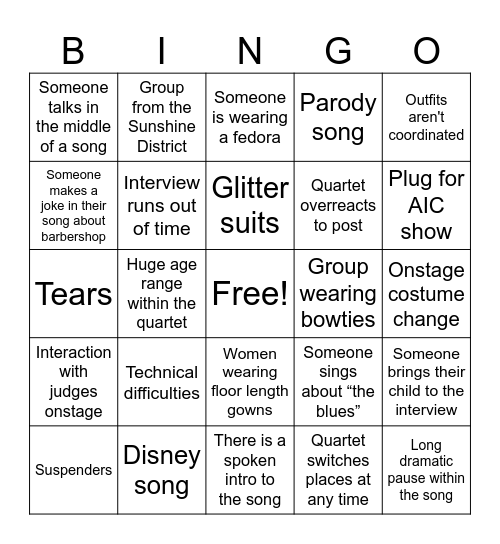 Barbershop Bingo Card