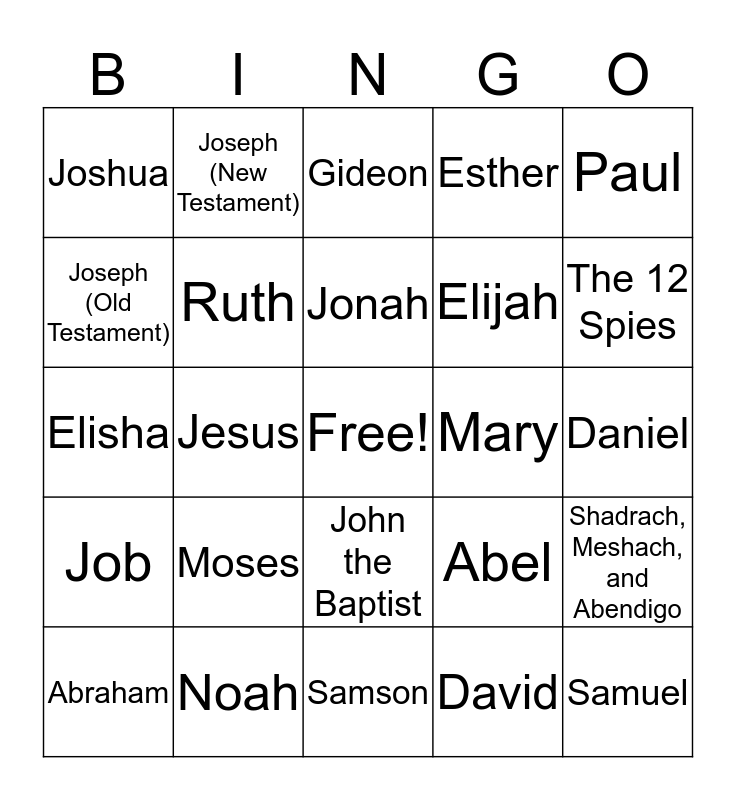 People from the Bible who obeyed God! Bingo Card