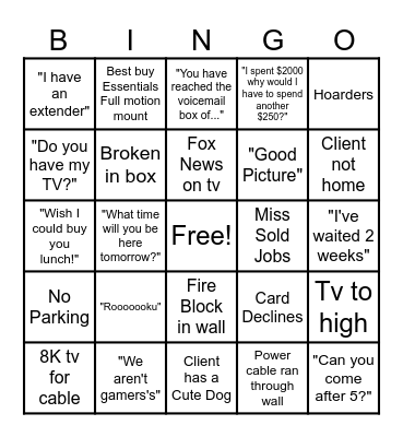 HT Installer Bingo Card