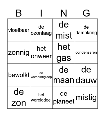 de ruimte       het weer Bingo Card