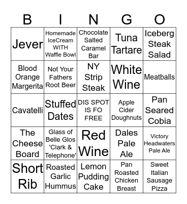 ave kitchen bingo Card
