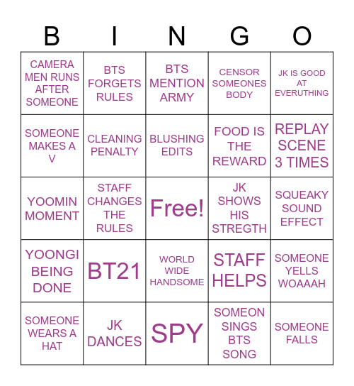 RUN BTS Bingo Card