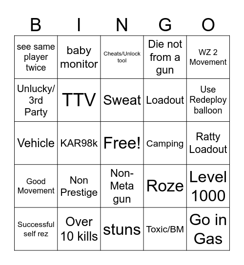 WZ BINGO Card