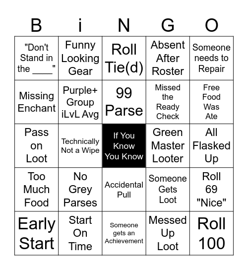 WoW Raid Cave Bingo Card