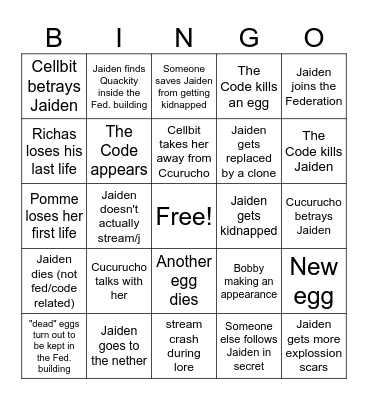 JAIDEN LORE/STREAM BINGO Card