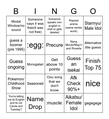 Amq Jango Bingo Card