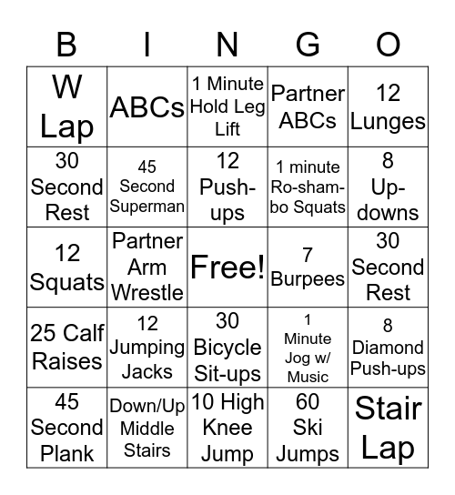 PE Bingo Card