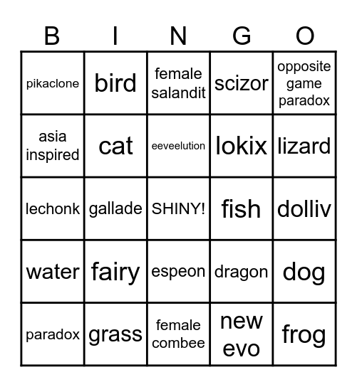 S/V Bingo Card