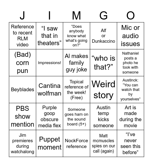 jimcord watch along bingo Card