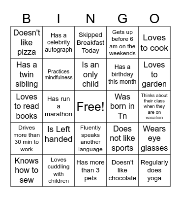 Find Someone Who Has.... Bingo Card