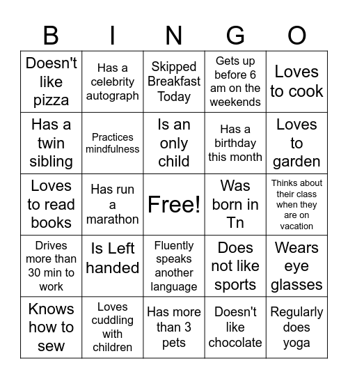 Find Someone Who Has.... Bingo Card