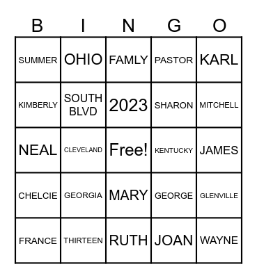 FAMILY REUNION 2023 Bingo Card