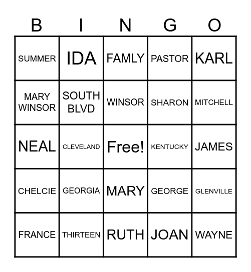 FAMILY REUNION 2023 Bingo Card