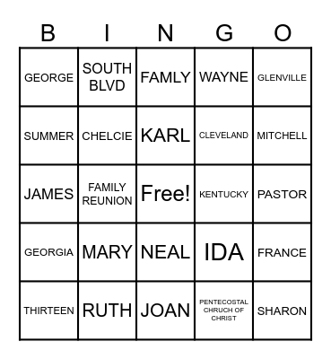 FAMILY REUNION 2023 Bingo Card