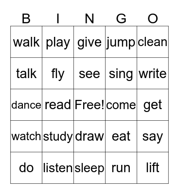 Present-tense verbs Bingo Card