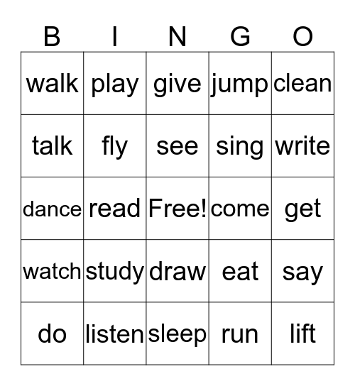 Present-tense verbs Bingo Card