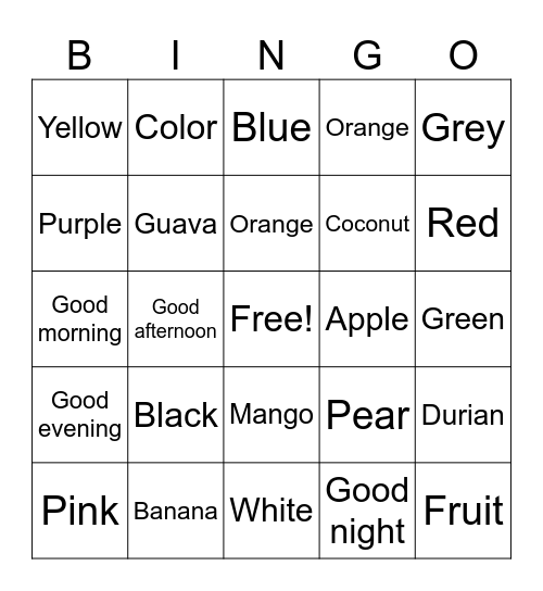 color Bingo Card