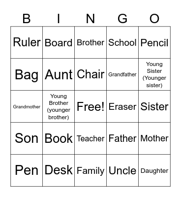 school & family Bingo Card
