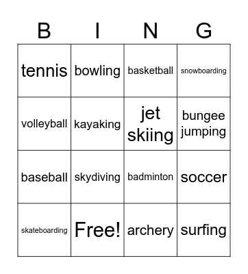 SPORTS Bingo Card