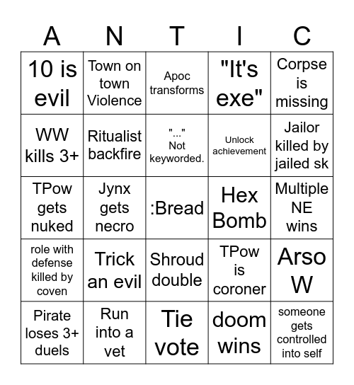 tos2 Bingo Card