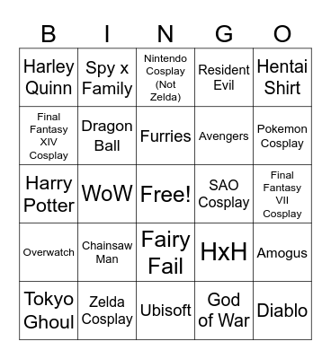 Aniventure Bingo Card