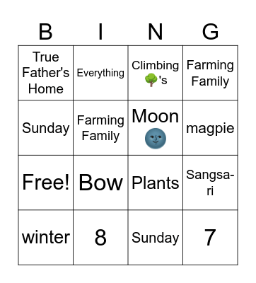 Sunday School Bingo Card