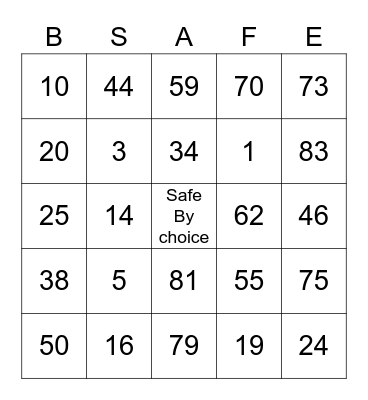Safety Bingo Card