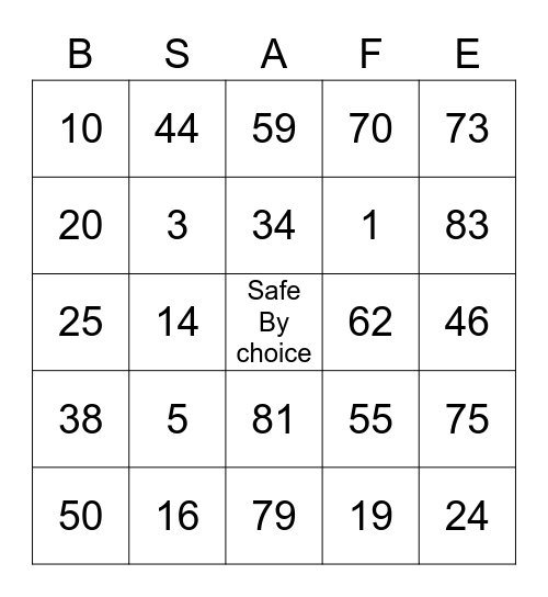 Safety Bingo Card