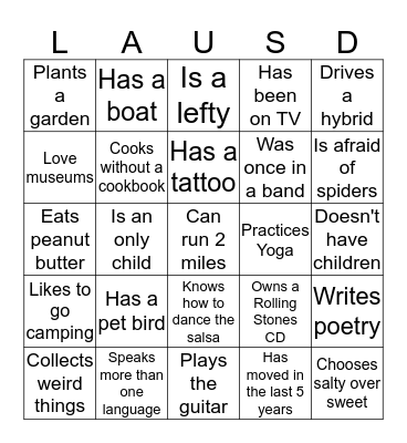 LAUSD People Bingo Card