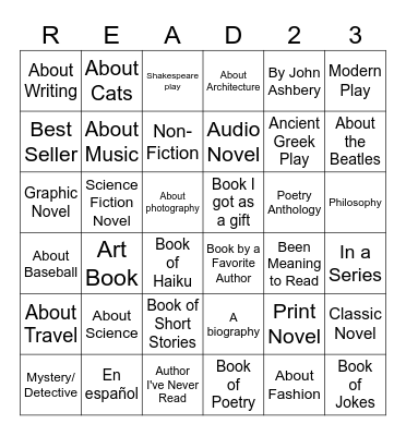 Summer Reading Plan 2023 Bingo Card
