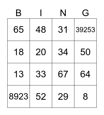 Number Bingo Card