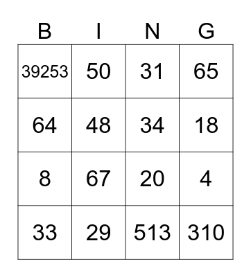 Number Bingo Card