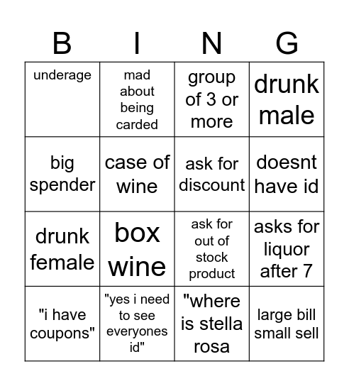 saturday beer wine bingo Card