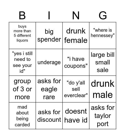 saturday liquor bingo Card