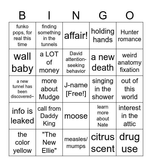 The Hand on the Wall Bingo Card