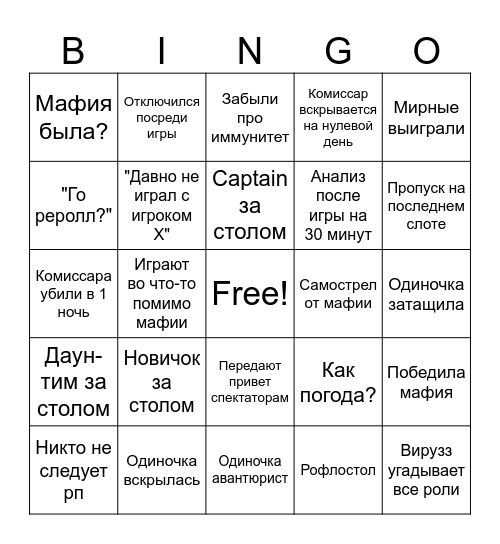 Мафиози Bingo Card