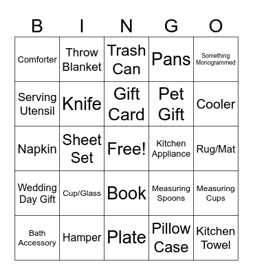 Maci's Bridal Shower Bingo Card