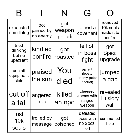 TAIDA Dark Souls Easy Board Bingo Card