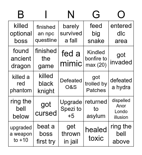 TAIDA Dark Souls Hard Board Bingo Card