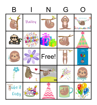 Ruby's Sloth Bingo Card