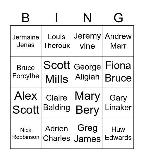 BBC Bingo Card