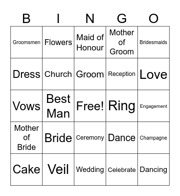 Emma’s Bridal Shower Bingo Card
