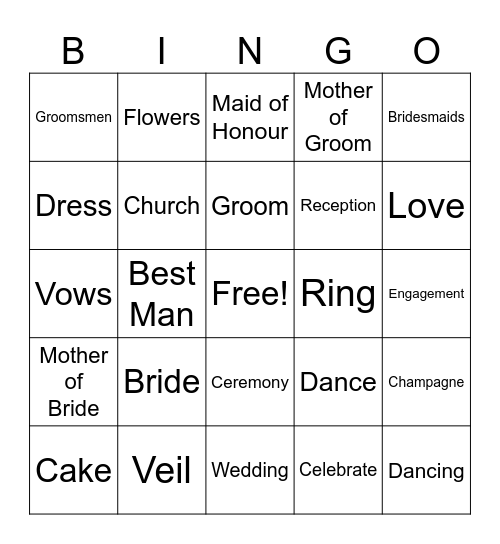 Emma’s Bridal Shower Bingo Card